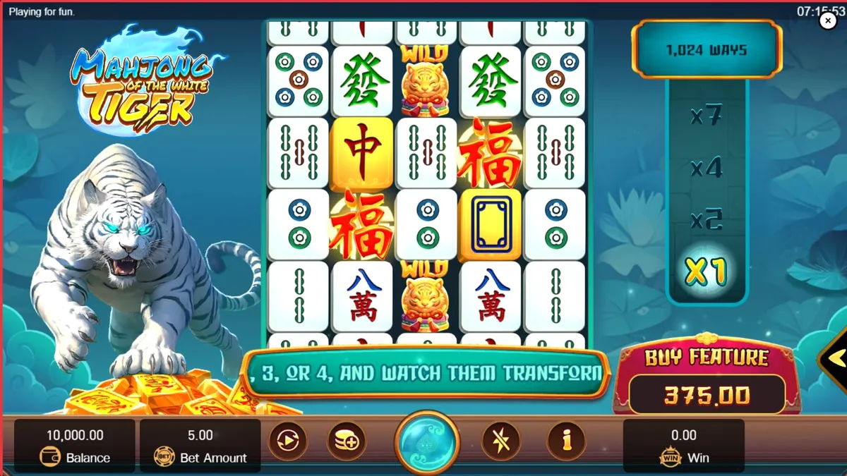 Visual bertema Mahjong dengan harimau putih yang megah dalam slot Mahjong of the White Tiger