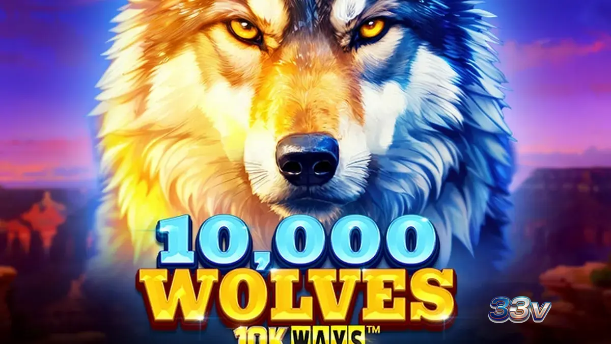 Tampilan visual slot 10,000 Wolves 10K Ways dengan latar belakang alam liar